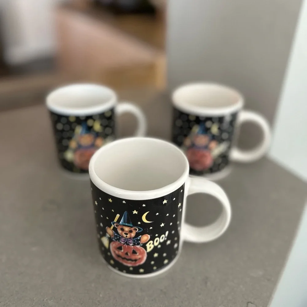 Vintage 1994 Teddy Bear Witch Pumpkin Halloween Nostalgic Ceramic Coffee Cups